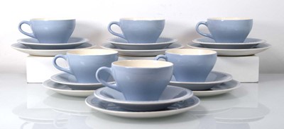 Lot 98 - Six Figgjo Flint pale blue trios, a similar...