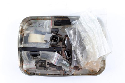 Lot 1685 - Tin of steel butt plates, trigger parts,...