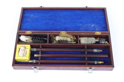 Lot 1056 - Wooden cased 12 bore cleaning kit