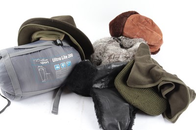 Lot 1326 - Box containing various hats and an Ultra Lite...