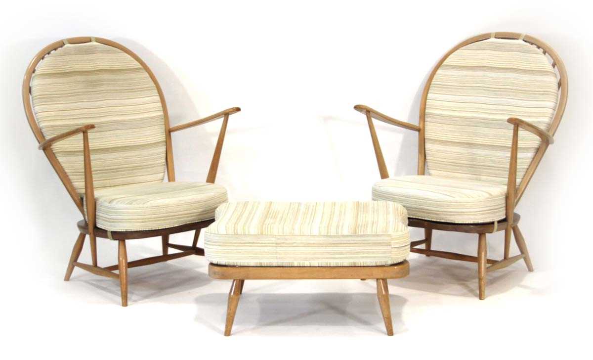 Lot 62 - A near pair of Ercol beech lounge chairs with...