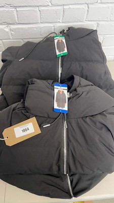 Lot 1864 - x2 DKNY long hooded coats - size L & XL