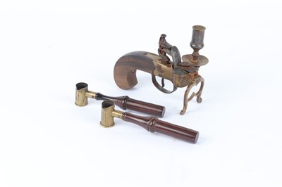 Lot 1075 - A pair of brass powder measures with turned...