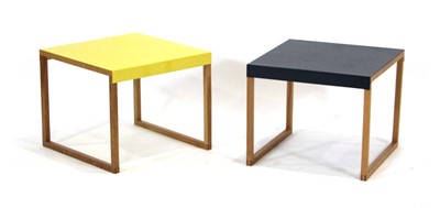 Lot 182 - A pair of enamelled side tables in yellow and...