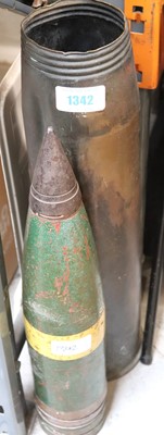 Lot 1342 - Once-fired 105mm brass naval shell case...