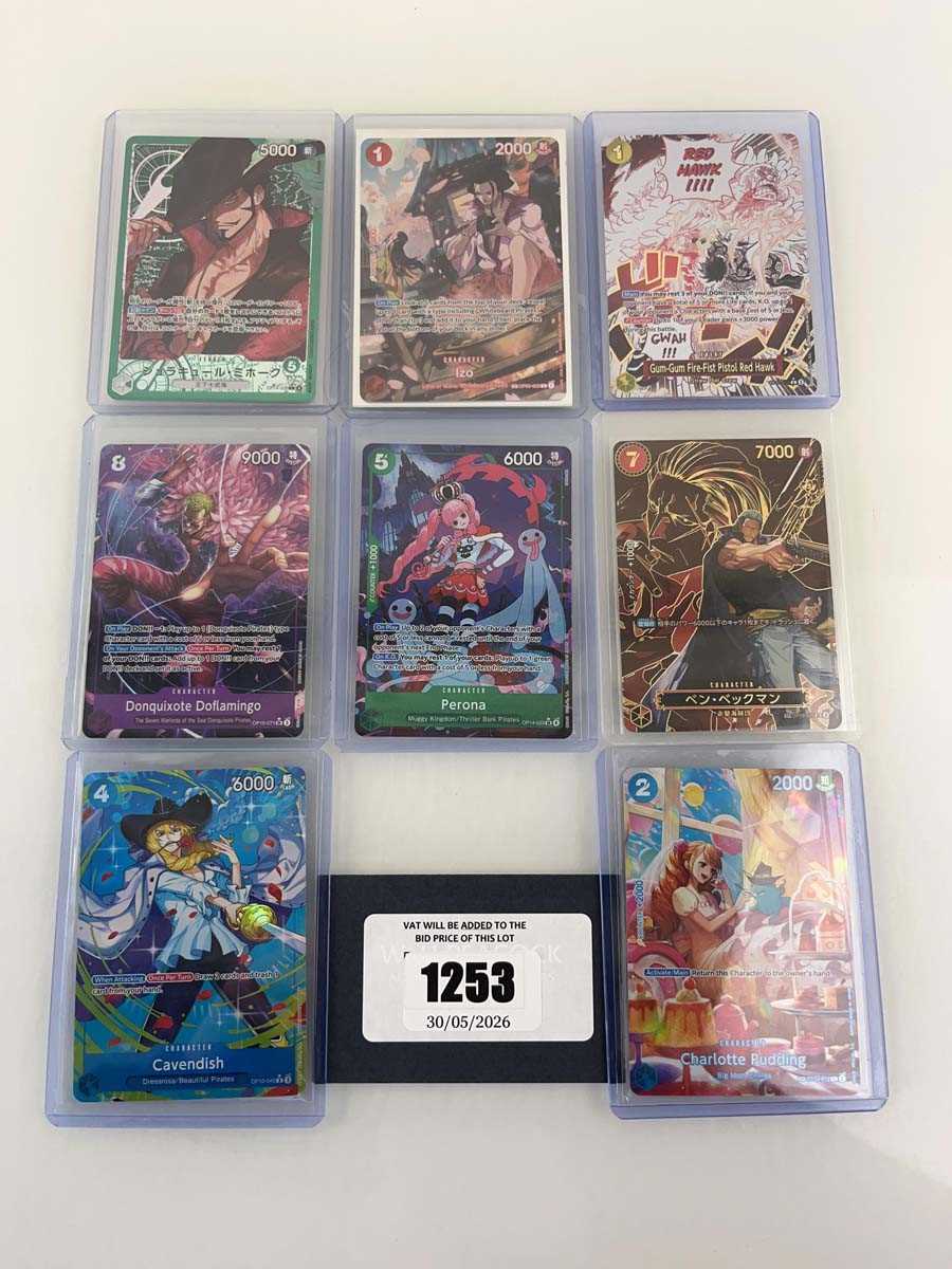 Lot 1253 - 8 Top Loaded One Piece TCG cards from various...