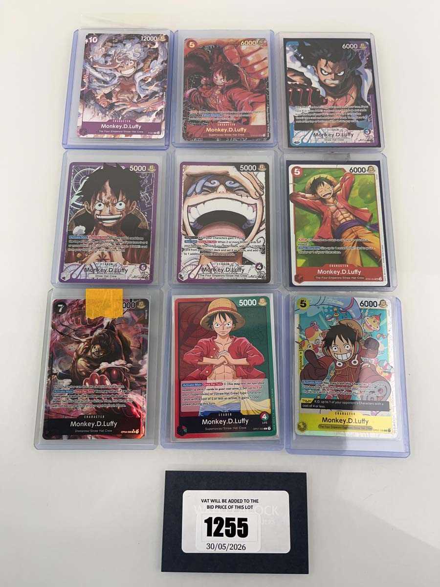 Lot 1255 - 9 Top Loaded One Piece TCG Monkey D. Luffy...