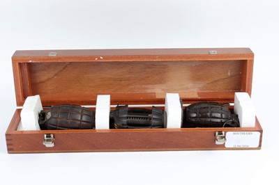 Lot 36 - Three Inert Mill's Grenades, one a cut-away...