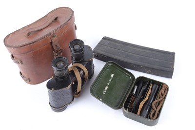 Lot 1100 - SLR cleaning kit, magazine, and pair 6x WWII...