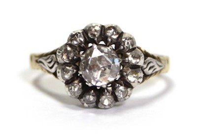 Lot 634 - A Dutch 14ct yellow gold cluster ring set rose...