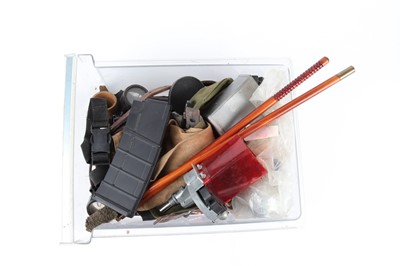 Lot 1121 - Box of assorted shooting spares and equipment...