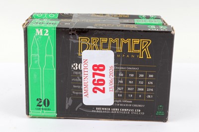 Lot 2678 - (S1) 60 x .30-06 Bremer rifle cartridges
