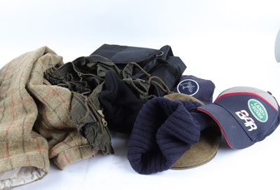 Lot 1355 - Box of assorted shooting clothing inc. caps...