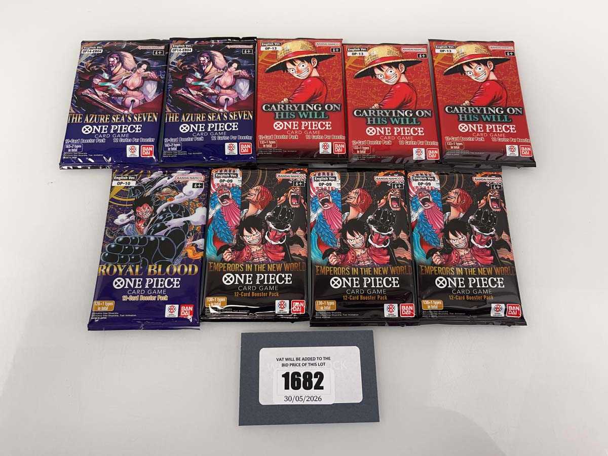 Lot 1682 - 9 One Piece TCG booster packs, sets OP-09 (3),...