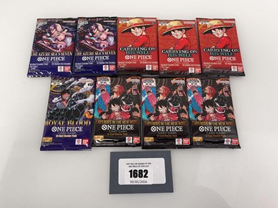 Lot 1682 - 9 One Piece TCG booster packs, sets OP-09 (3),...