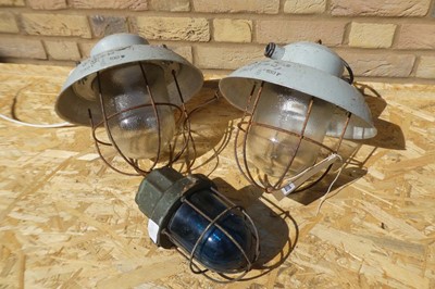 Lot A pair of vintage industrial light fittings...