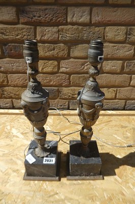 Lot Pair of decorative Brass lamps on Marble bases