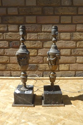 Lot Pair of decorative Brass lamps on Marble bases
