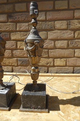 Lot Pair of decorative Brass lamps on Marble bases
