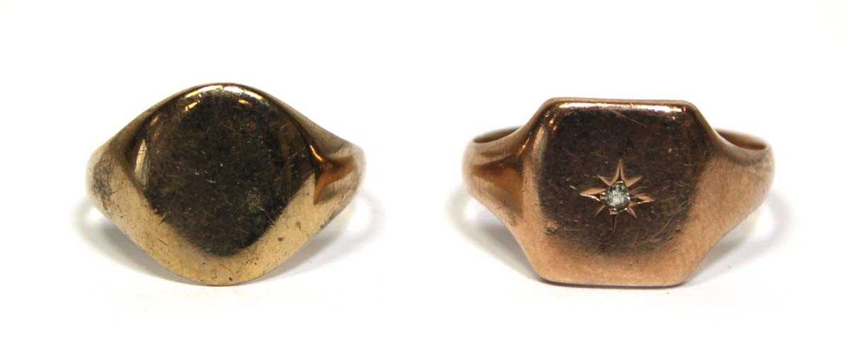 Lot 685 - A rose gold signet ring set small diamond in a...