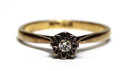 Lot 690 - An 18ct yellow gold ring set small diamond in...