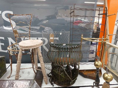 Lot Weathered metal bottle rack together a wired...
