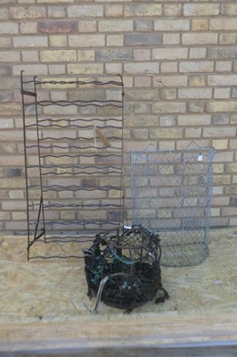 Lot Weathered metal bottle rack together a wired...