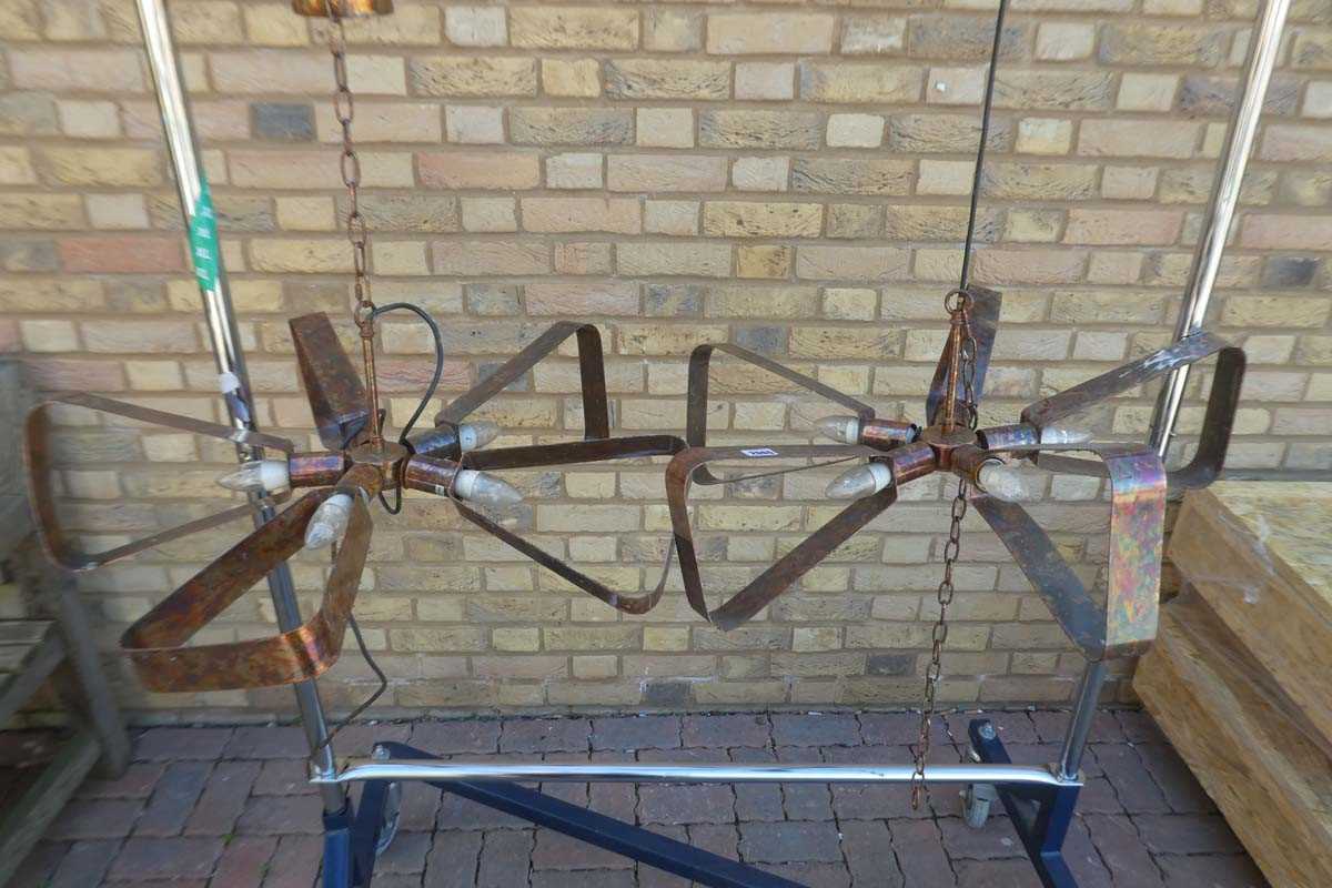 Lot Pair of Copper framed hanging light pendants
