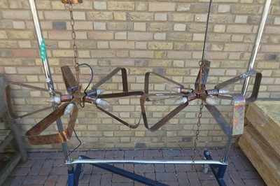 Lot Pair of Copper framed hanging light pendants