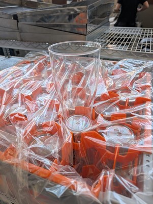 Lot 164 - 2 trays of approx. 60 total: poly pint glasses
