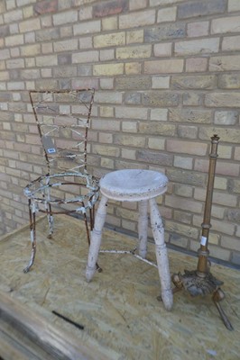 Lot Decorative metal framed chair together with a...