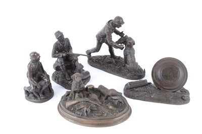 Lot 1161 - A group of five shooting themed bronzed...