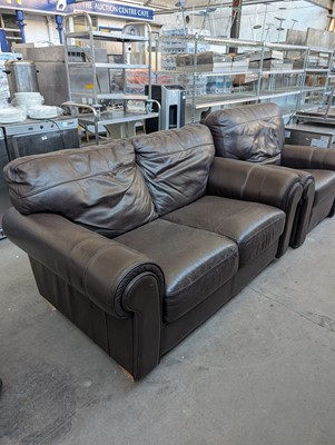 Lot 222 - 150cm brown real leather 2 seater settee with...