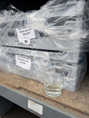 Lot 271 - 2 stacking trays of 25 9oz rocks glass