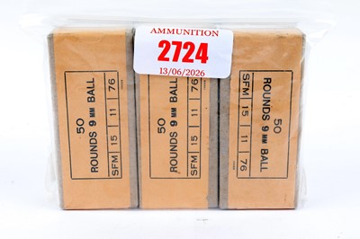 Lot 2724 - (S1) 150 x 9mm ball cartridges by SFM (15.11.76)