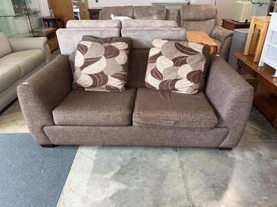 Lot 1010 - Brown fabric upholstered 2 seater sofa with...