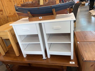 Lot 1012 - Pair of white single drawer night stands