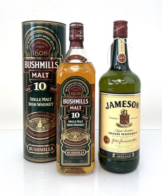 Lot 10 - 2 bottles, 1x Bushmills 10 year old Single...