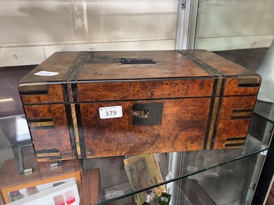 Lot 370 - A burr walnut and brass mounted writing slope...