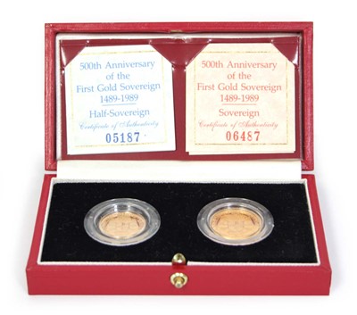 Lot 419 - A Royal Mint two-coin sovereign and half...