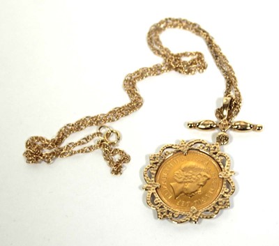 Lot 420 - A Royal Mint 14ct yellow gold pendant necklace...