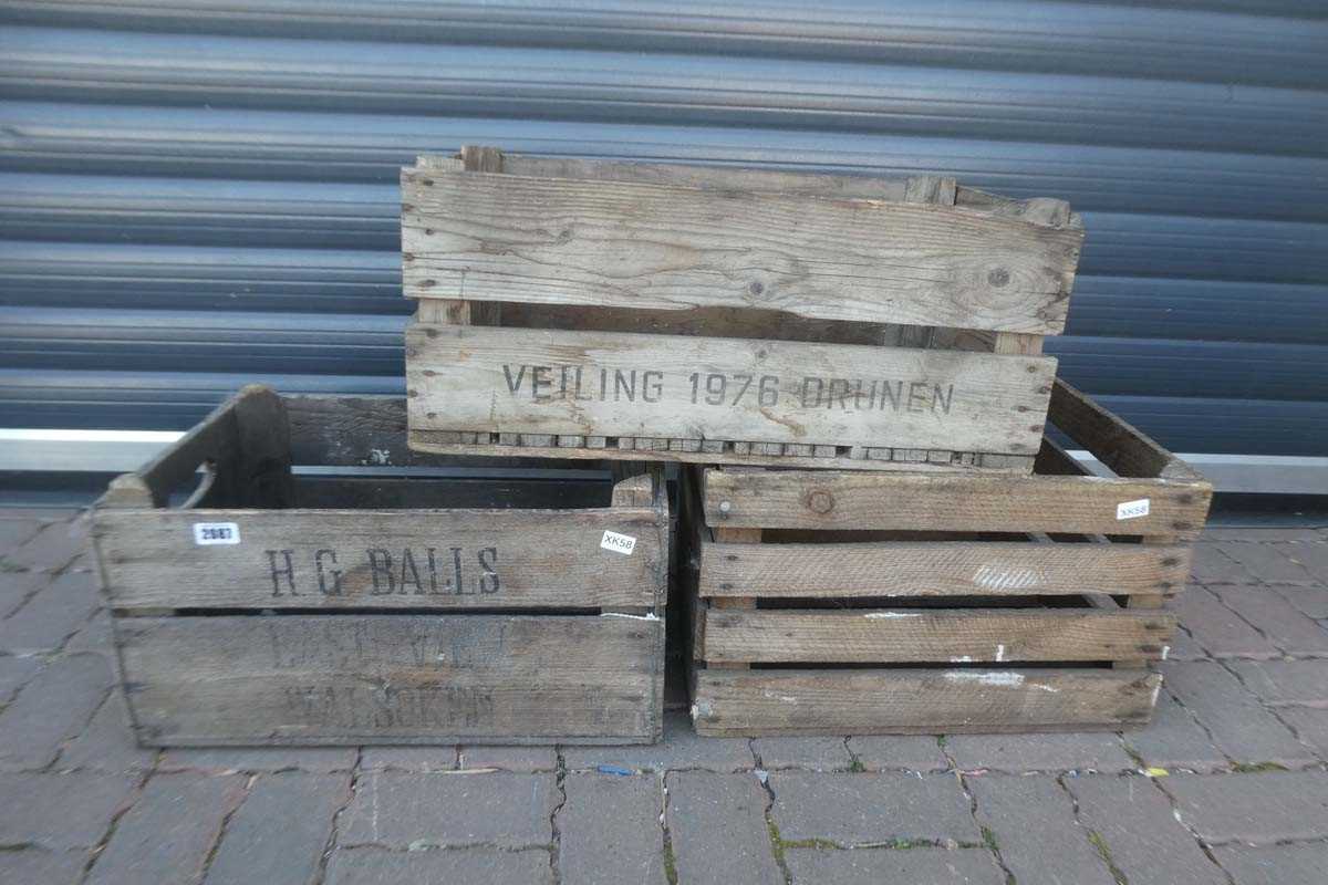 Lot 3 Vintage wooden slatted crates. initialising "...