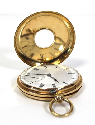 Lot 451 - An 18ct yellow gold half hunter pocket watch,...