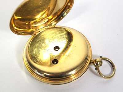 Lot 451 - An 18ct yellow gold half hunter pocket watch,...