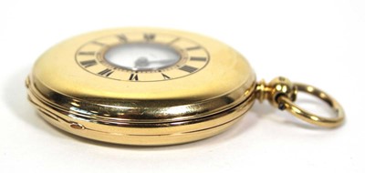 Lot 451 - An 18ct yellow gold half hunter pocket watch,...