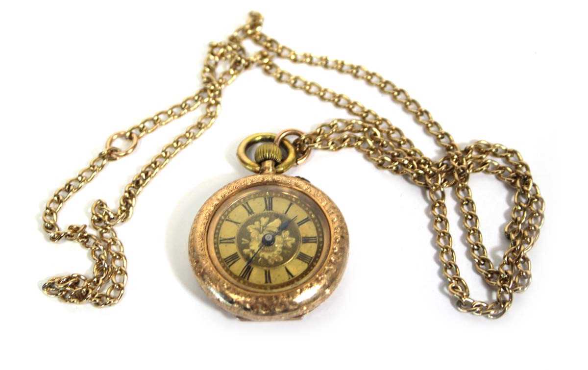 Lot 452 - A 14ct yellow gold open face fob watch, the...