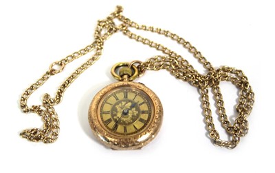 Lot 452 - A 14ct yellow gold open face fob watch, the...