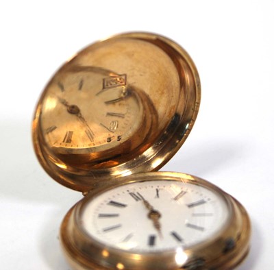 Lot 453 - A 14ct yellow gold full hunter fob watch, the...