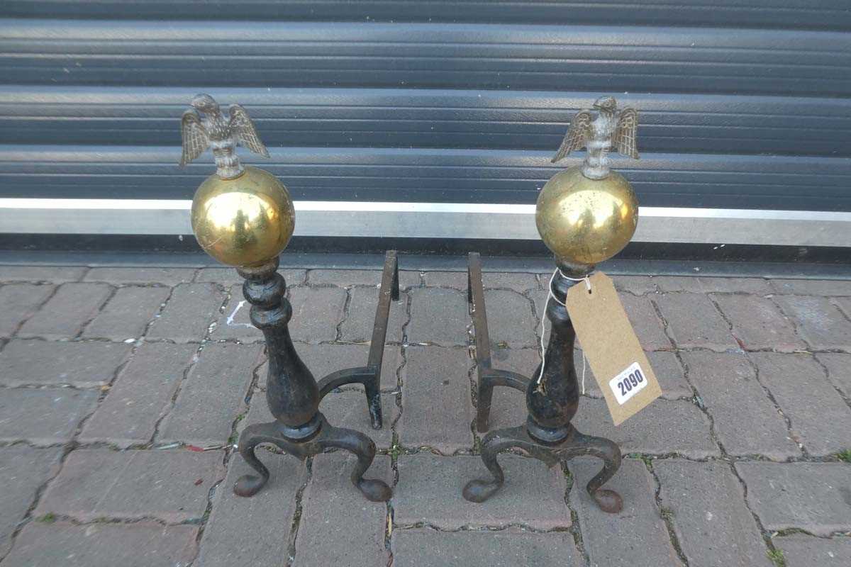 Lot Pair of decorative Wrought Iron Brass Eagle...