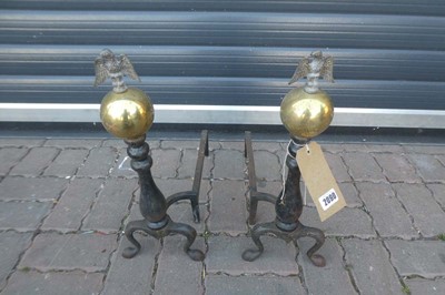 Lot Pair of decorative Wrought Iron Brass Eagle...